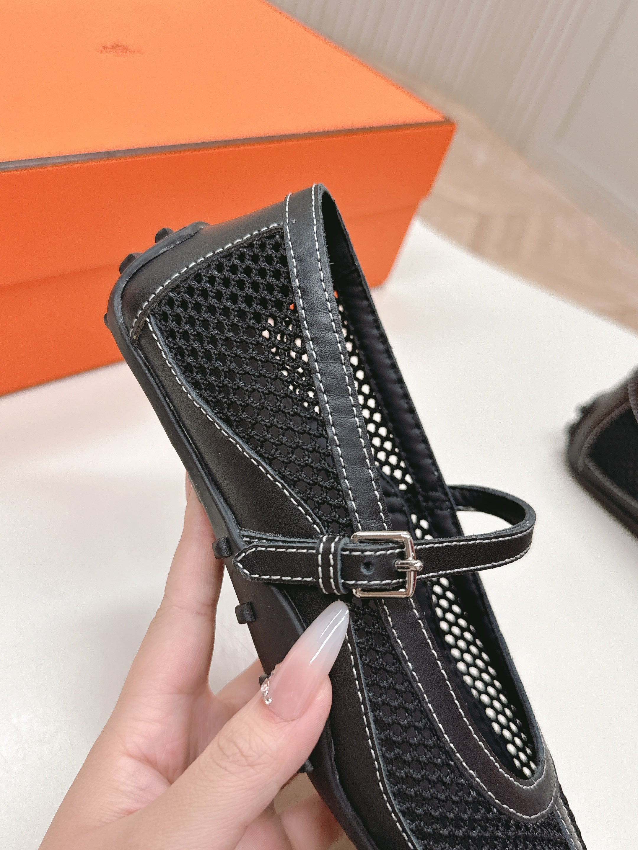 KICHU BALLET FLAT IN BLACK CROCHET KNIT AND CALFSKIN、mysite、Cacoeks