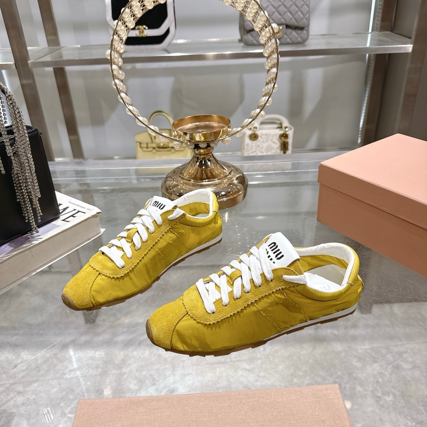 PLUME NAPPA SNEAKERS IN YELLOW SUEDE AND CANVAS、mysite、Cacoeks