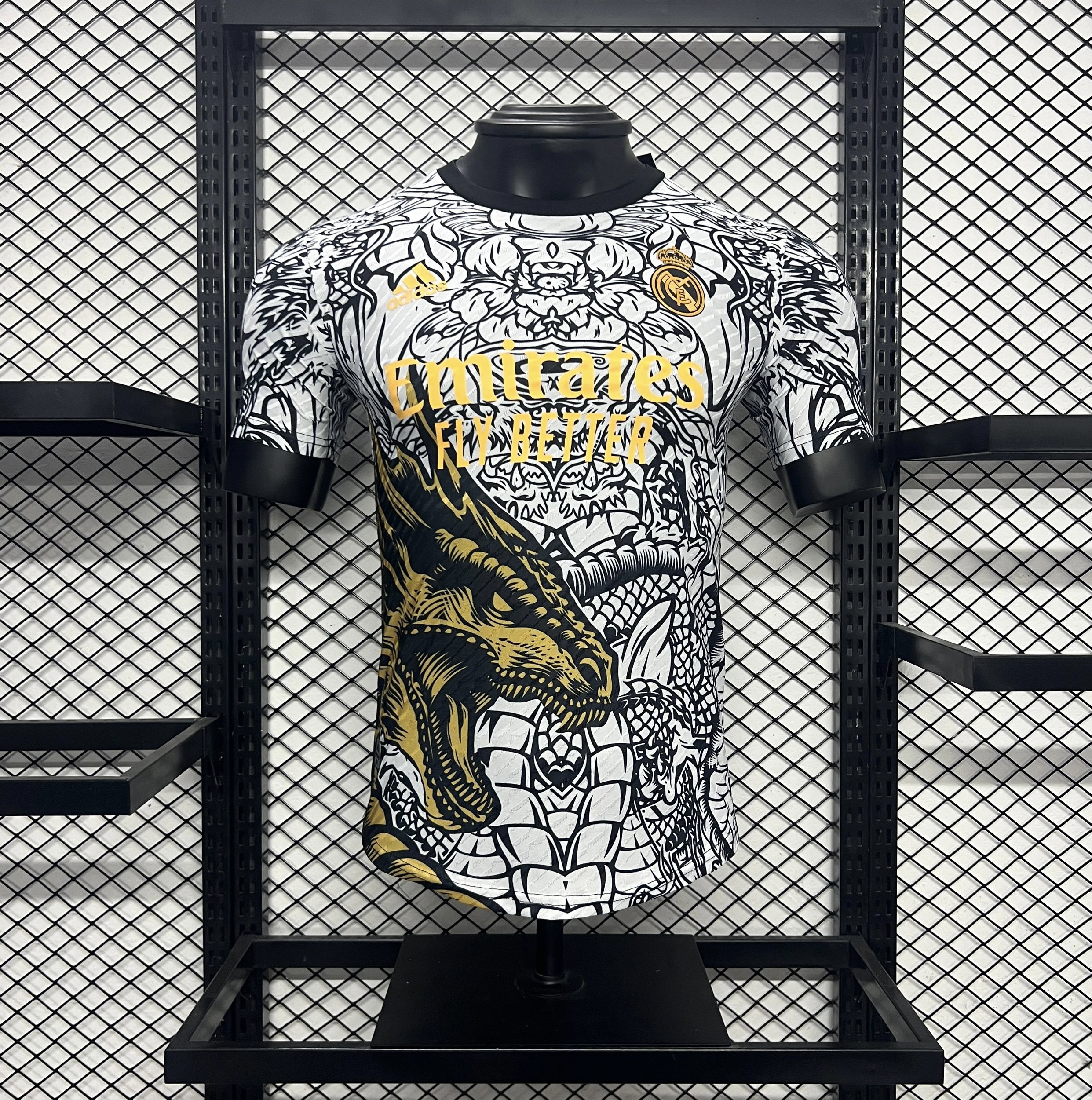 JerseysGala.com | Real Madrid 24-25 Yellow Dragon Special Edition White Jersey - Player Version -Customize Name, Number and Patch | Worldwide Shipping