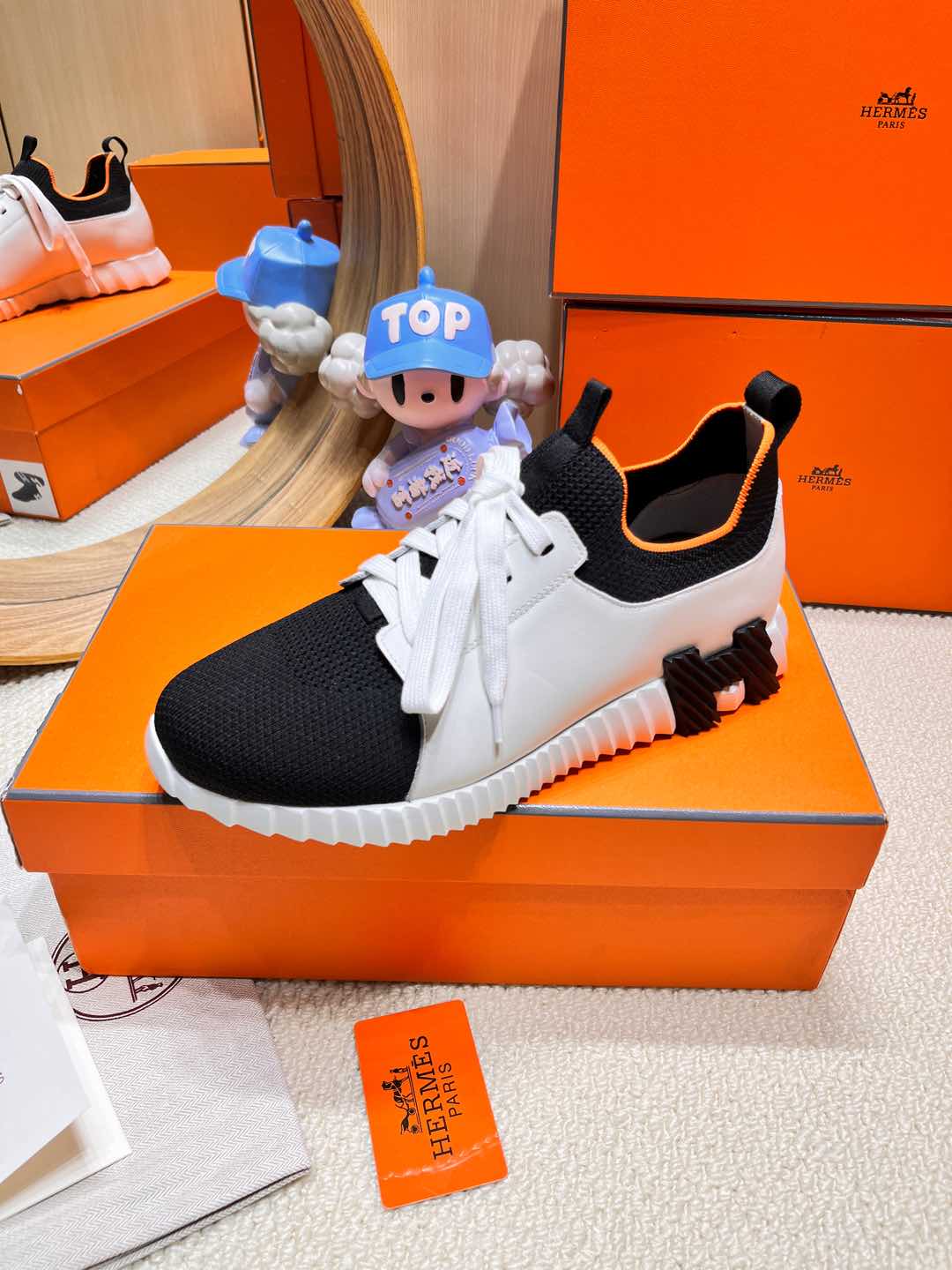 DEPART SLIP-ON SNEAKER IN WHITE MIX BLACK KNIT AND CALFSKIN、mysite、Cacoeks