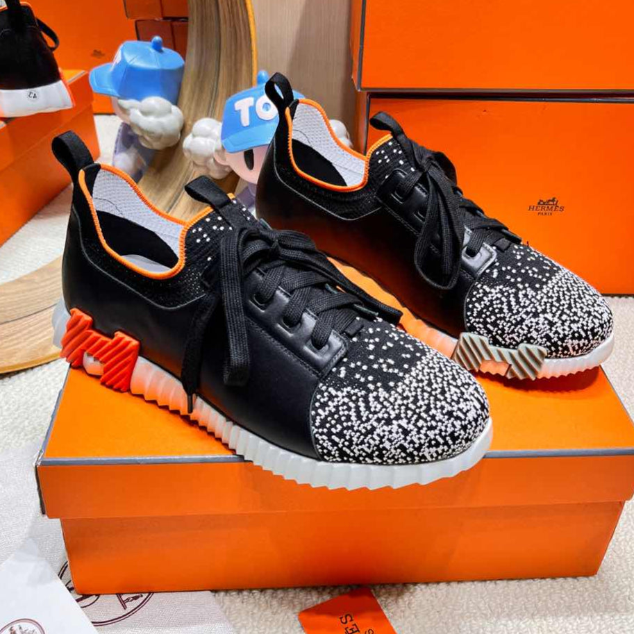 DEPART SLIP-ON SNEAKER IN WHITE MIX BLACK KNIT AND CALFSKIN、mysite、Cacoeks