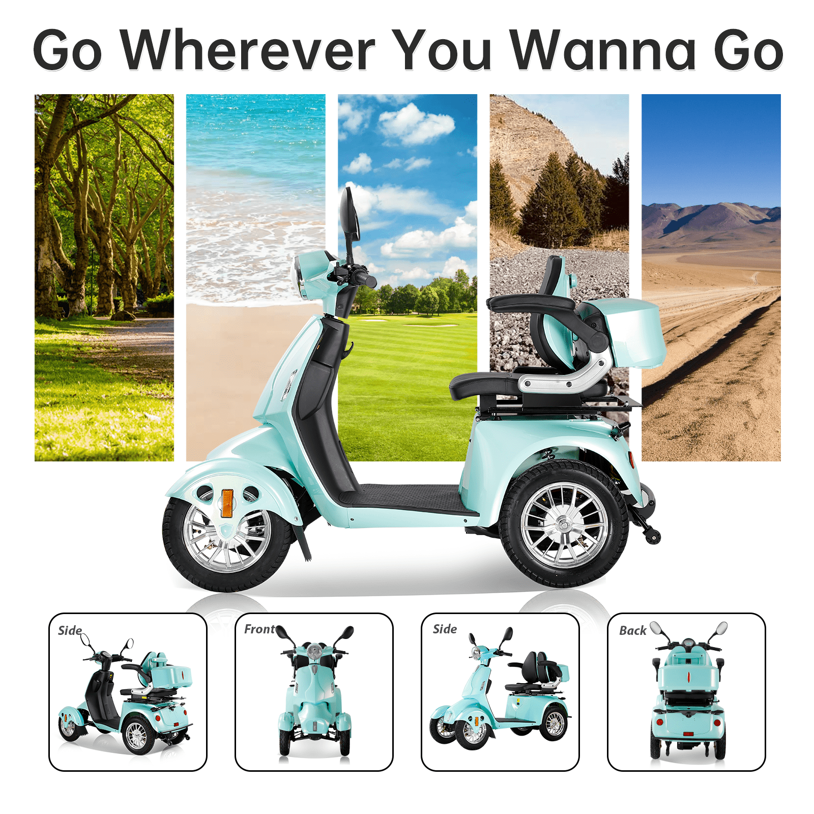 Mobility Scooter 4-Wheel, Green, 800W