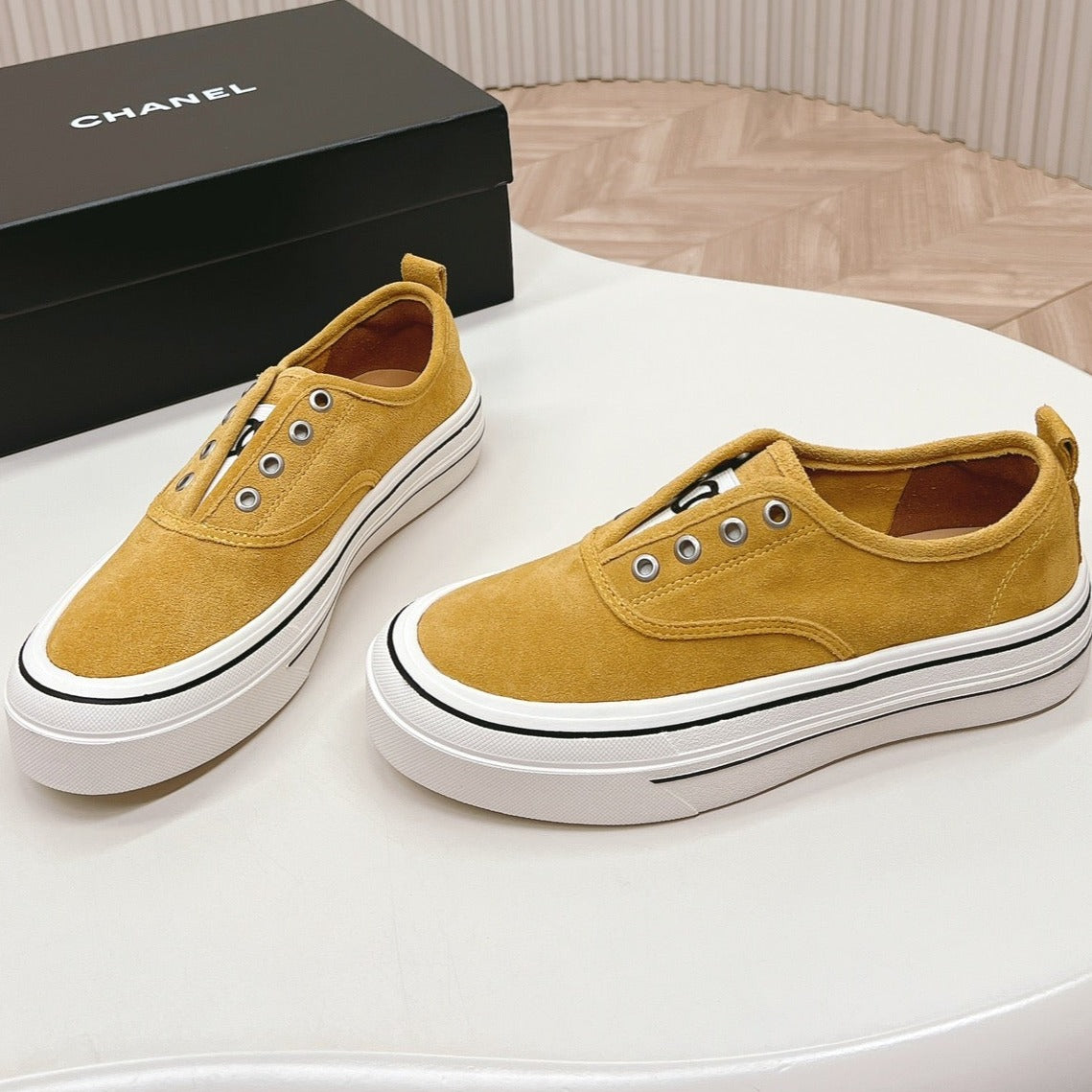 Double C Platform Biscuit Shoes Fabric Amber Yellow、mysite、Cacoeks