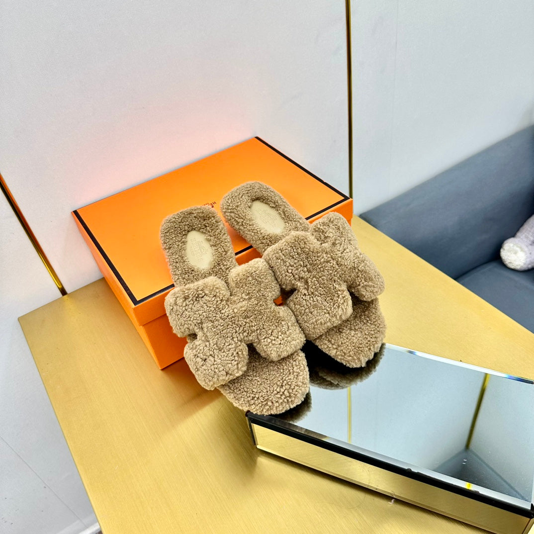 0RAN SHEARLING SANDALS CAMEL BROWN、mysite、Cacoeks