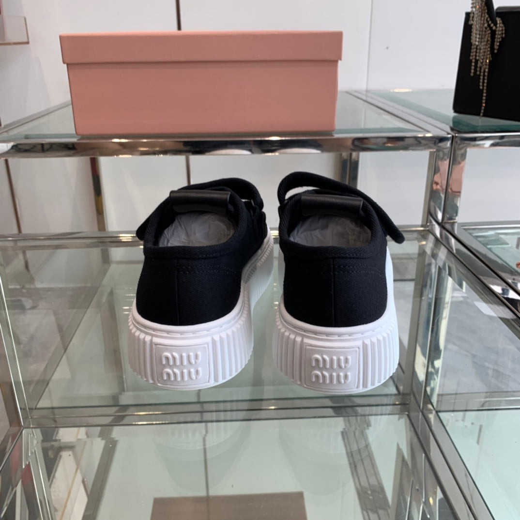 Thick-Soled Denim Sneakers Black and White、mysite、Cacoeks