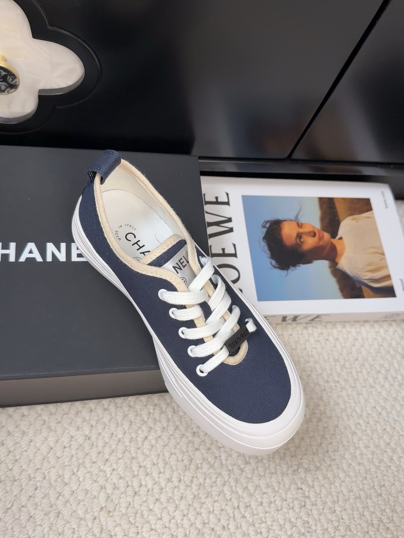 TRAINERS SHOES IN NAVY BLUE FABRIC、mysite、Cacoeks