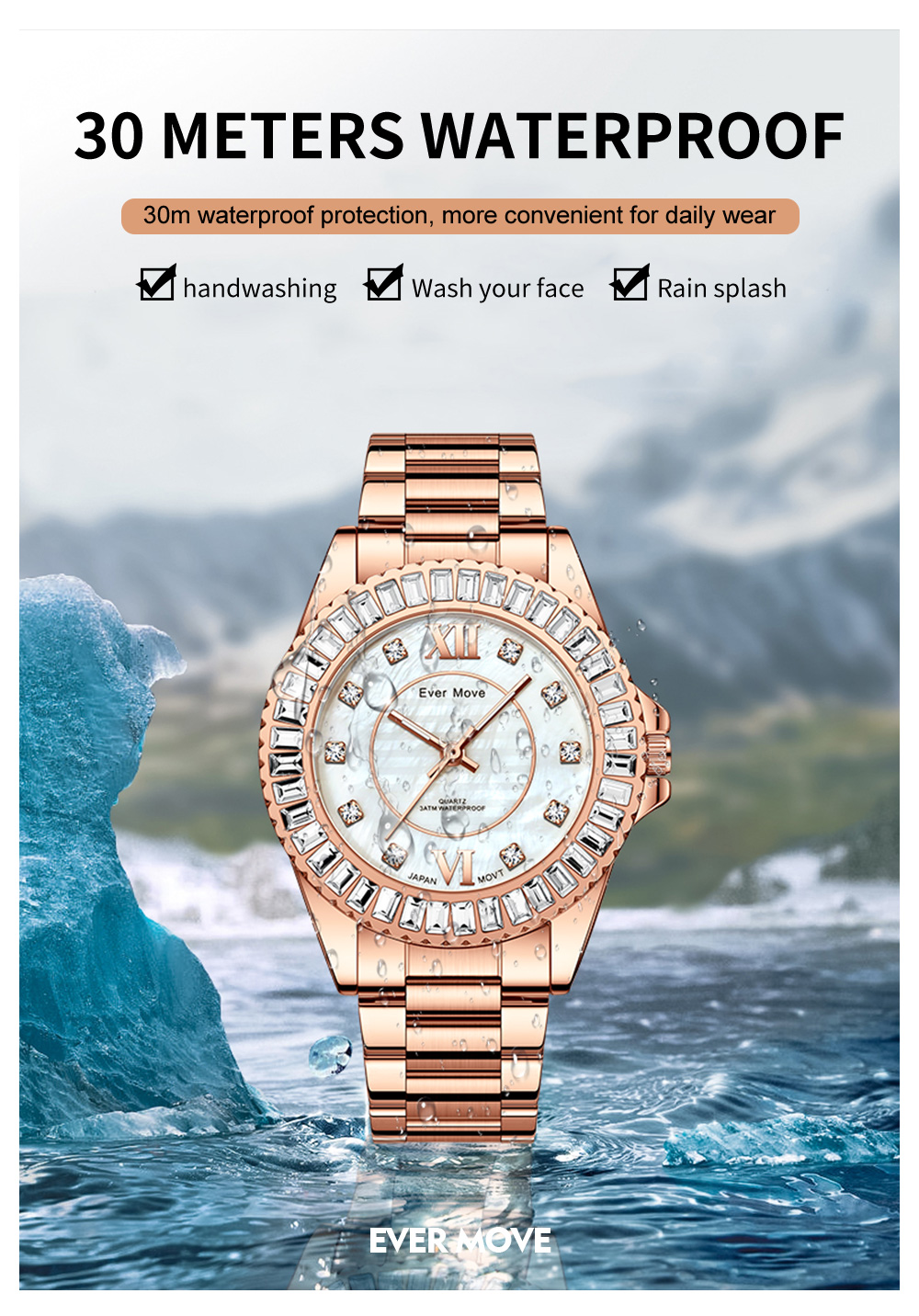 2022 Ever Move Women'S Luxury Fashion Watch Jewelry Diamond Japanese Movement Quartz Dress Watch