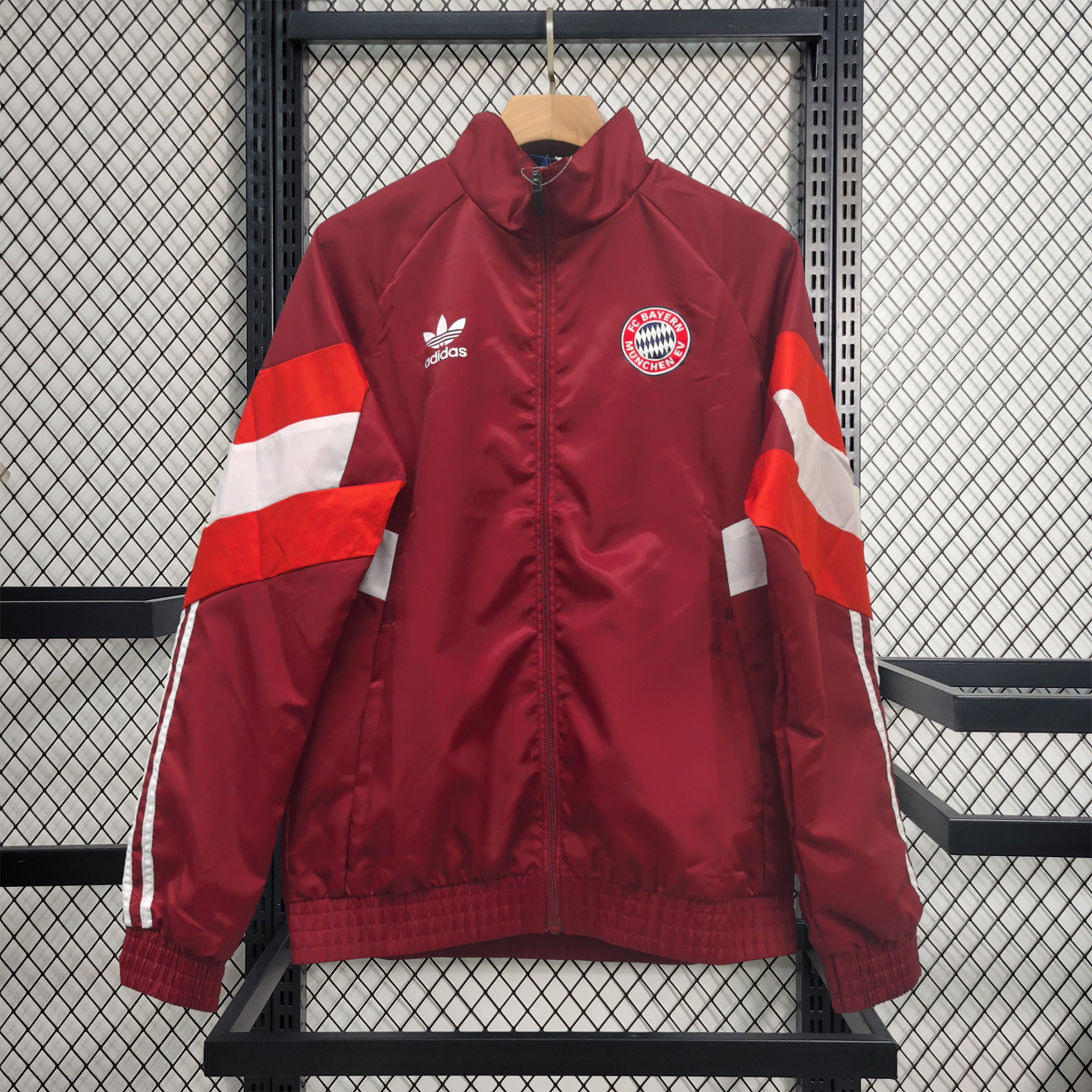 JerseysGala.com | Bayern Munich 24-25 Throwback Windbreaker Jacket - Red -Customize Name, Number and Patch | Worldwide Shipping
