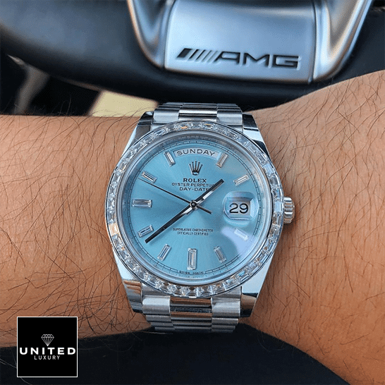 Rolex Day-Date 228396TBR001 on is arm