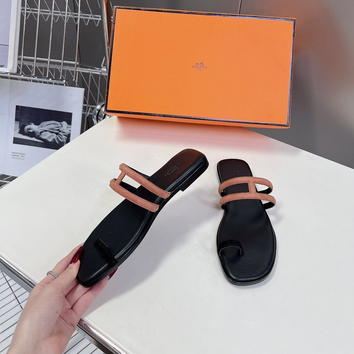 Georgia Sandals Peach Suede Black Calfskin、mysite、Cacoeks