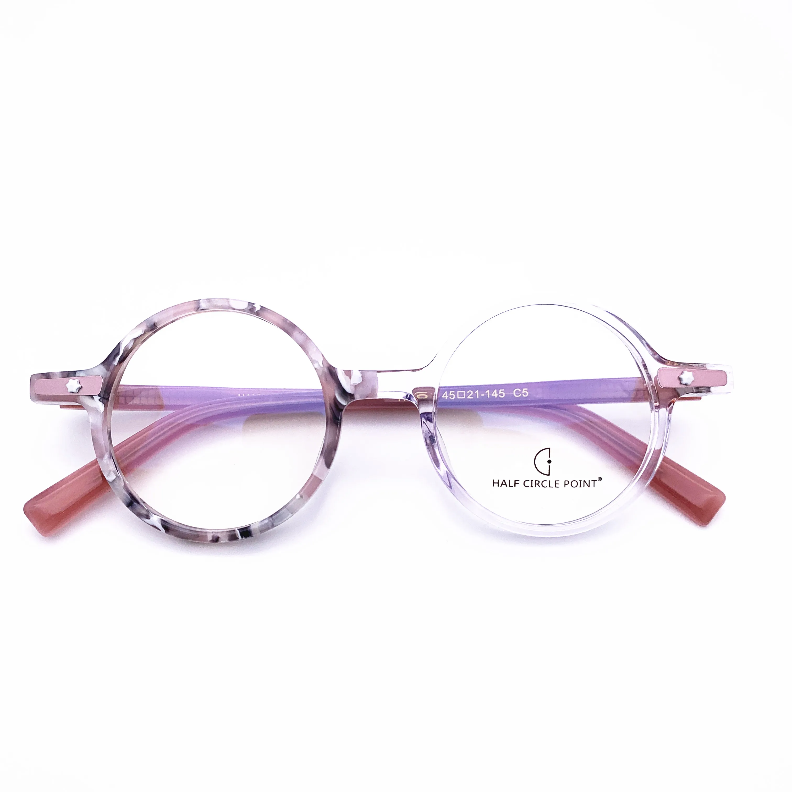 Belight Optical  Women Men Acetate Fancy Colorful Contrast Pink Color Star Rivet Design Spectacle Frame Precription Lens HP251