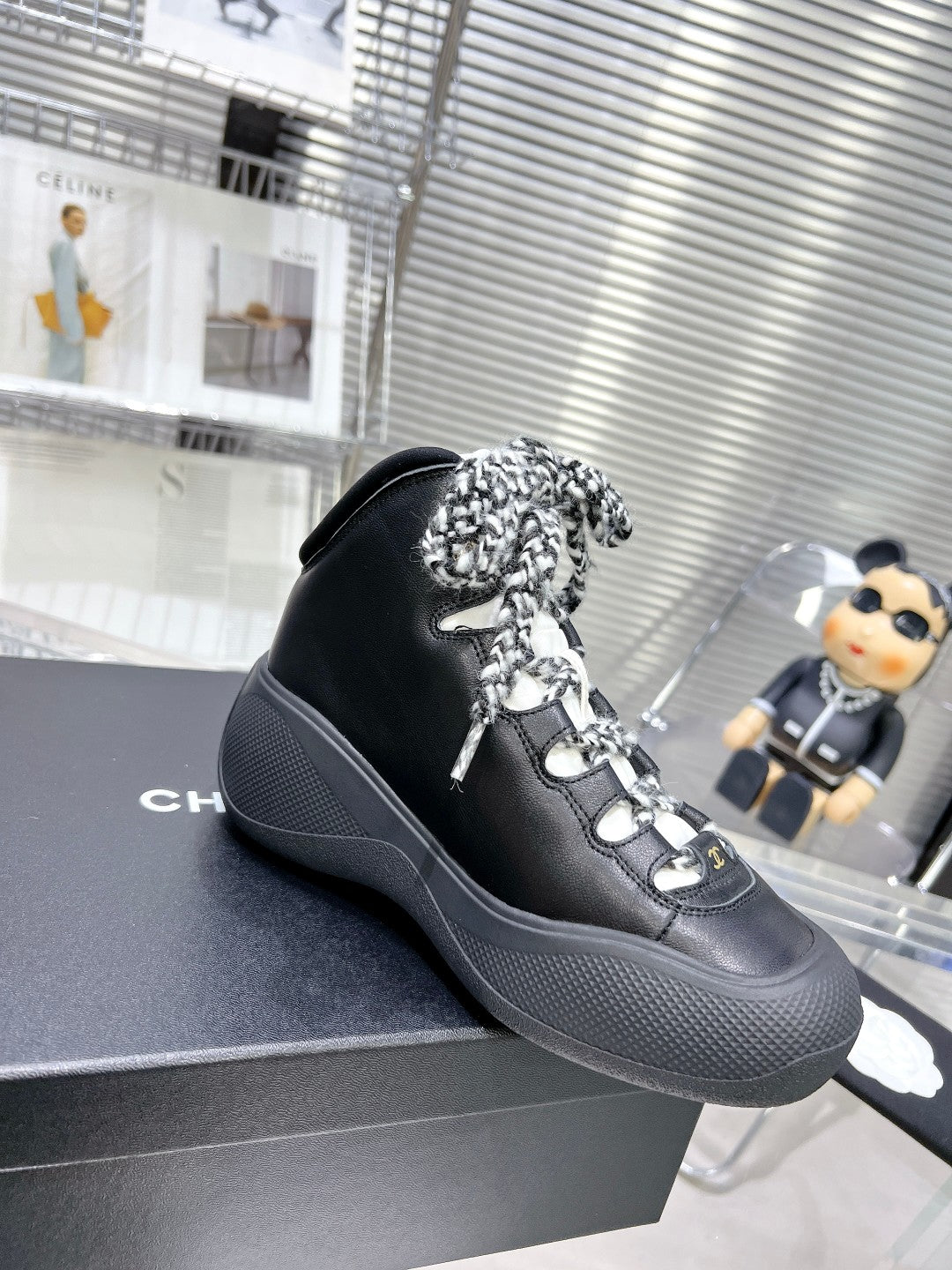 CC CANO ALTO SNEAKER IN BLACK CALFSKIN AND RUBBER、mysite、Cacoeks