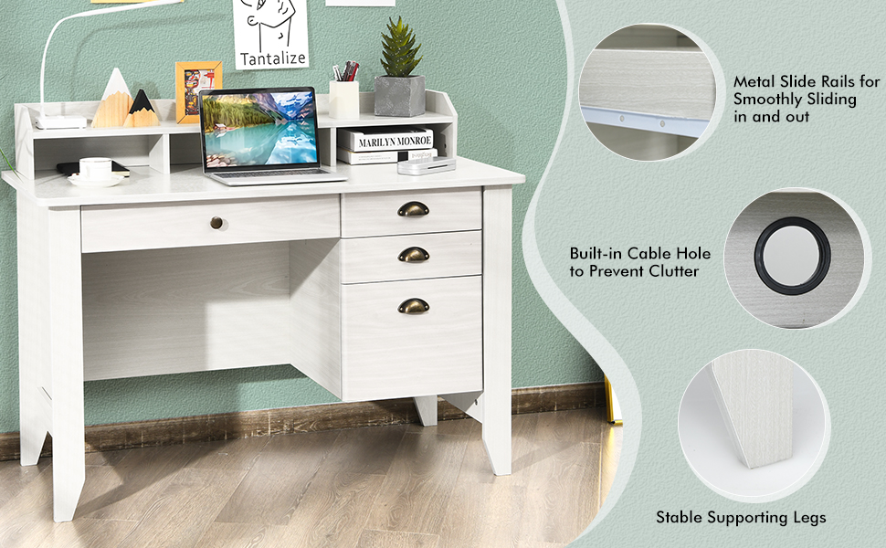 white desk with drawers