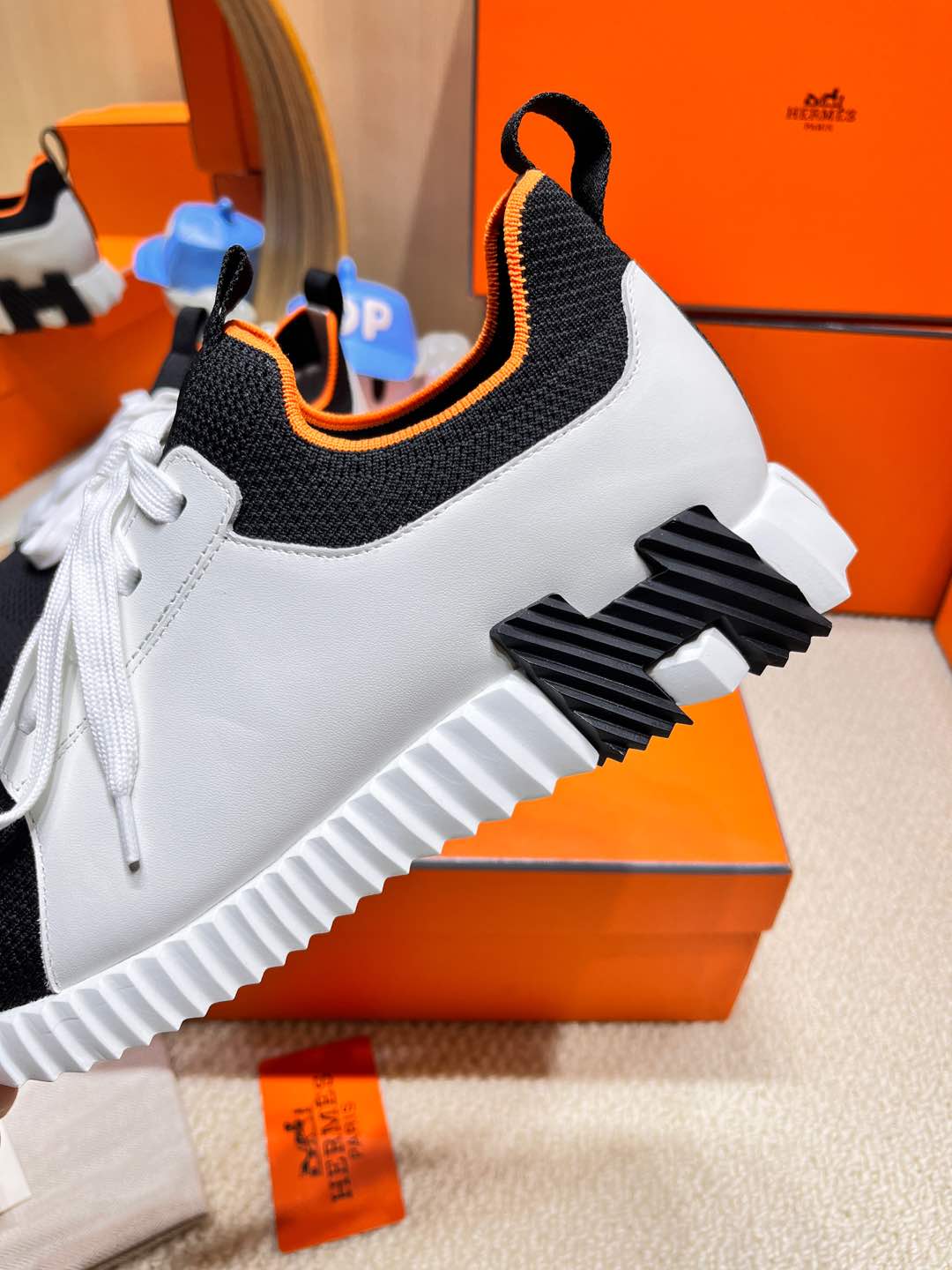 DEPART SLIP-ON SNEAKER IN WHITE MIX BLACK KNIT AND CALFSKIN、mysite、Cacoeks