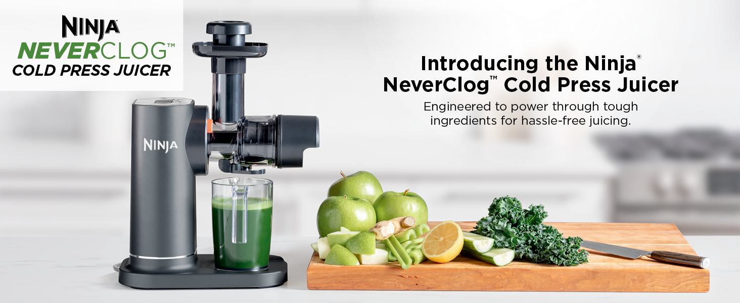 Introducing the Ninja NeverClog Cold Press Juicer Engineered to power through tough  for hassle-free