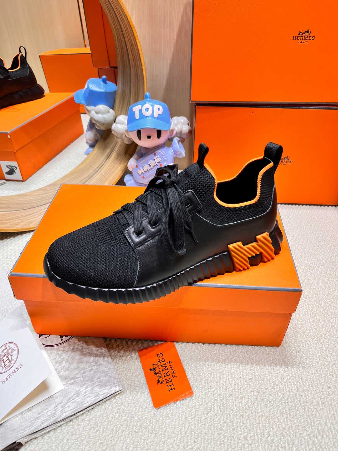 DEPART SLIP-ON SNEAKER IN BLACK KNIT AND CALFSKIN、mysite、Cacoeks