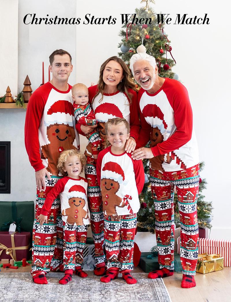 PatPat Christmas Pajamas Soft & Stretchy Family Matching  Long Sleeve Sets Gingerbread Patterned Sleepwear for Women Men Couples Adult Kids,Cute Pajama,Cozy Pajamas ,Flame Resistant,autumntok,wintertok,BFCM Early Bird