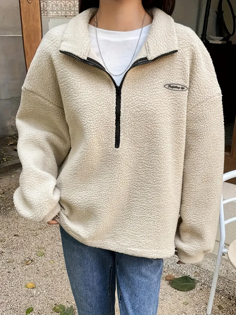   front plush pullover sweatshirt casual long sleeve sweatshirt womens clothing details 2