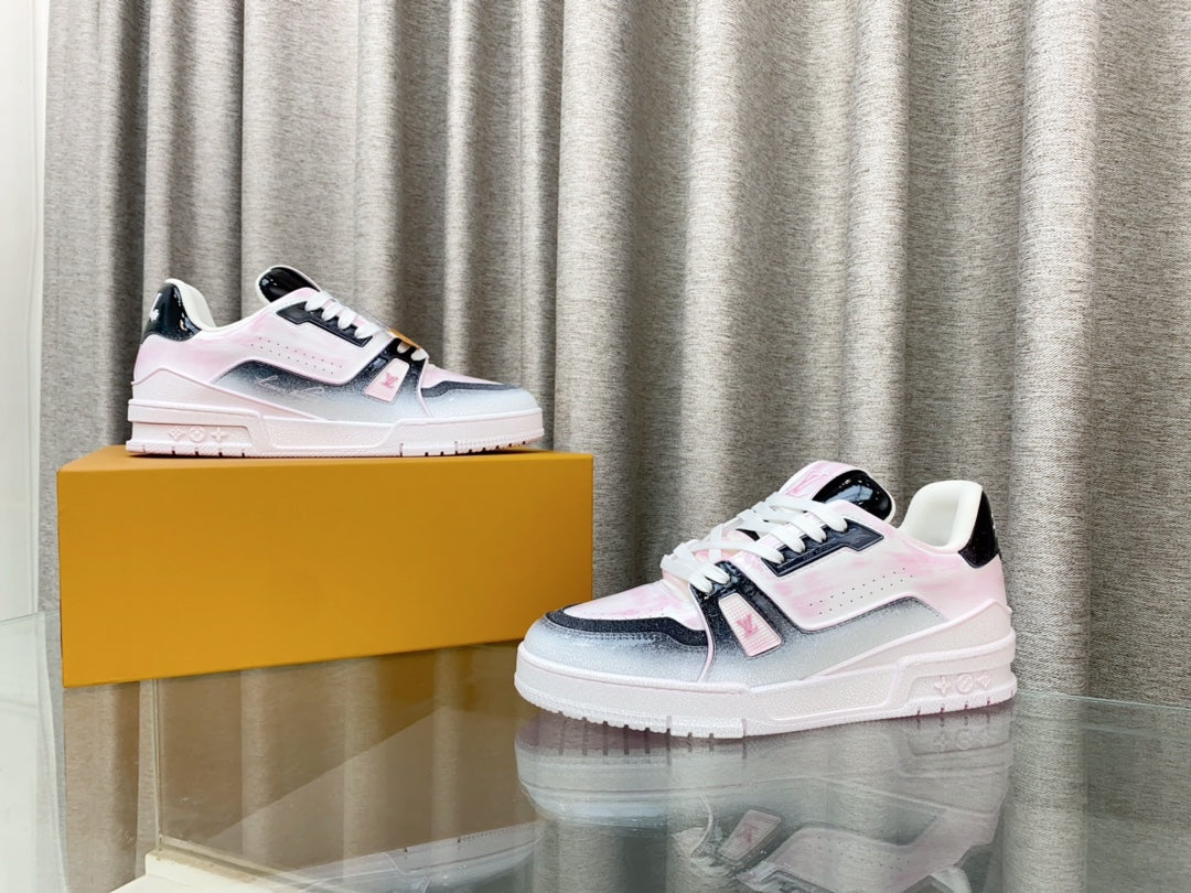 LV TRAINER SNEAKERS IN LIGHT PINK OMBRE MIX COLORFUL CALFSKIN、mysite、Cacoeks