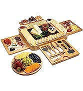 SMIRLY Bamboo Cheese Board and Knife Set: Extra Large Charcuterie Board Set & Accessories, Unique...