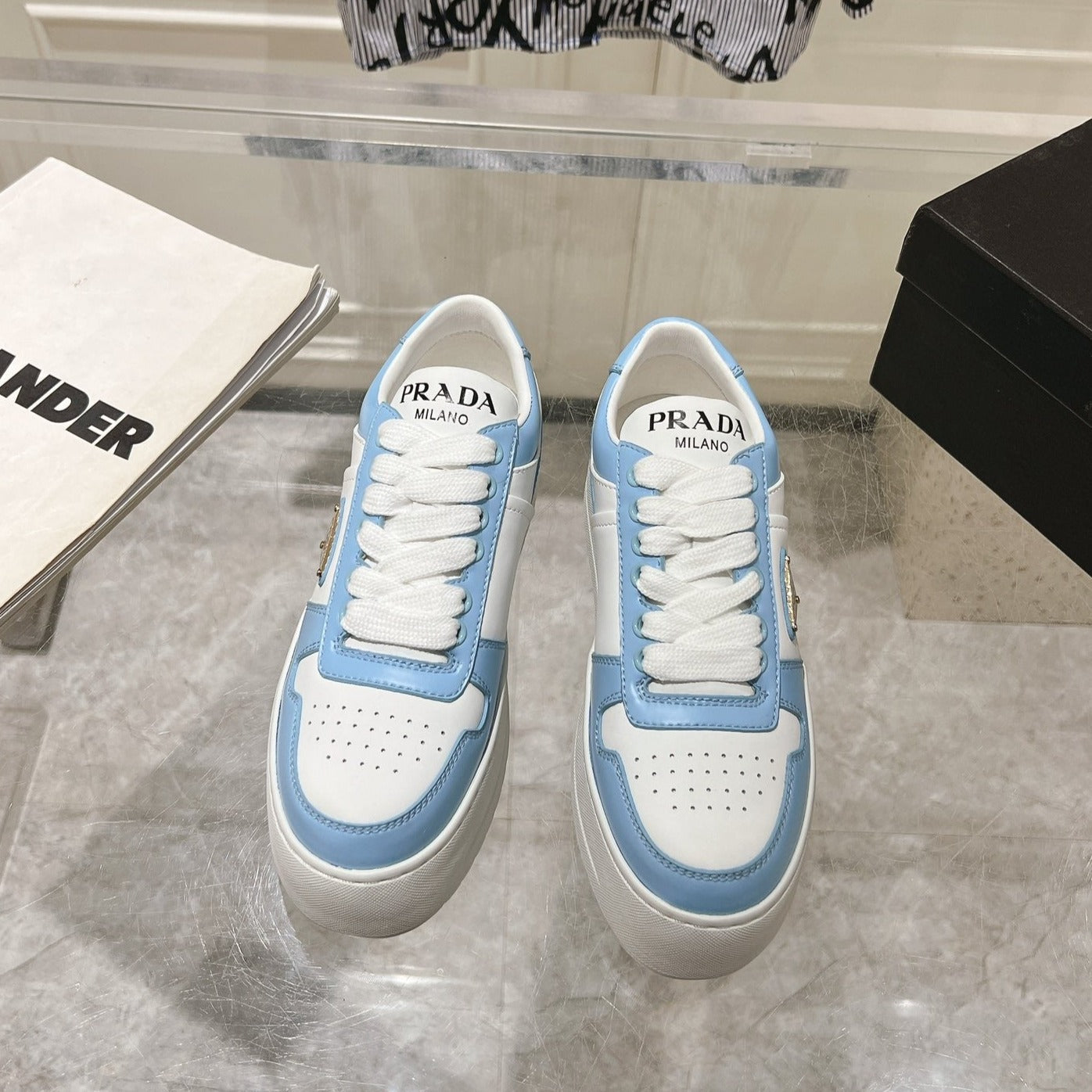 PRA DOWNTOWN BOLD SNEAKERS WHITE AND SKY CALFSKIN、mysite、Cacoeks