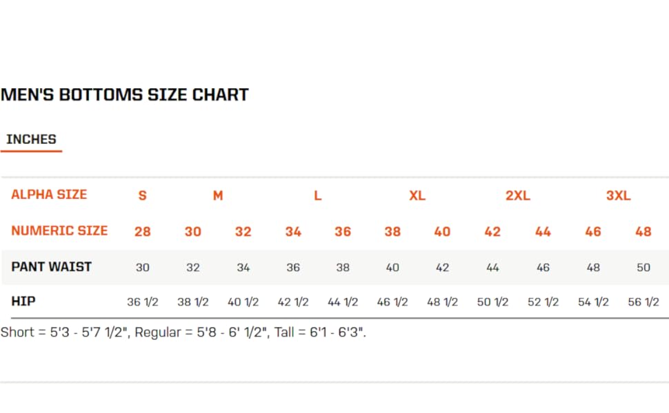 5.11 Tactical Pants for Men Size Chart