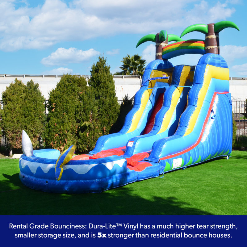 HeroKiddo 15 FT Ocean Shark Commercial Grade Water Slide (with Pool and Blower)