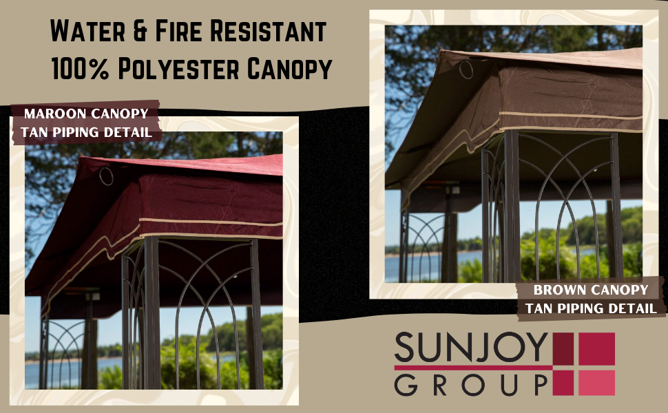 Water And Fire Resistant 100% Polyester Canopy - Maroon And Brown Color Options With Tan Piping