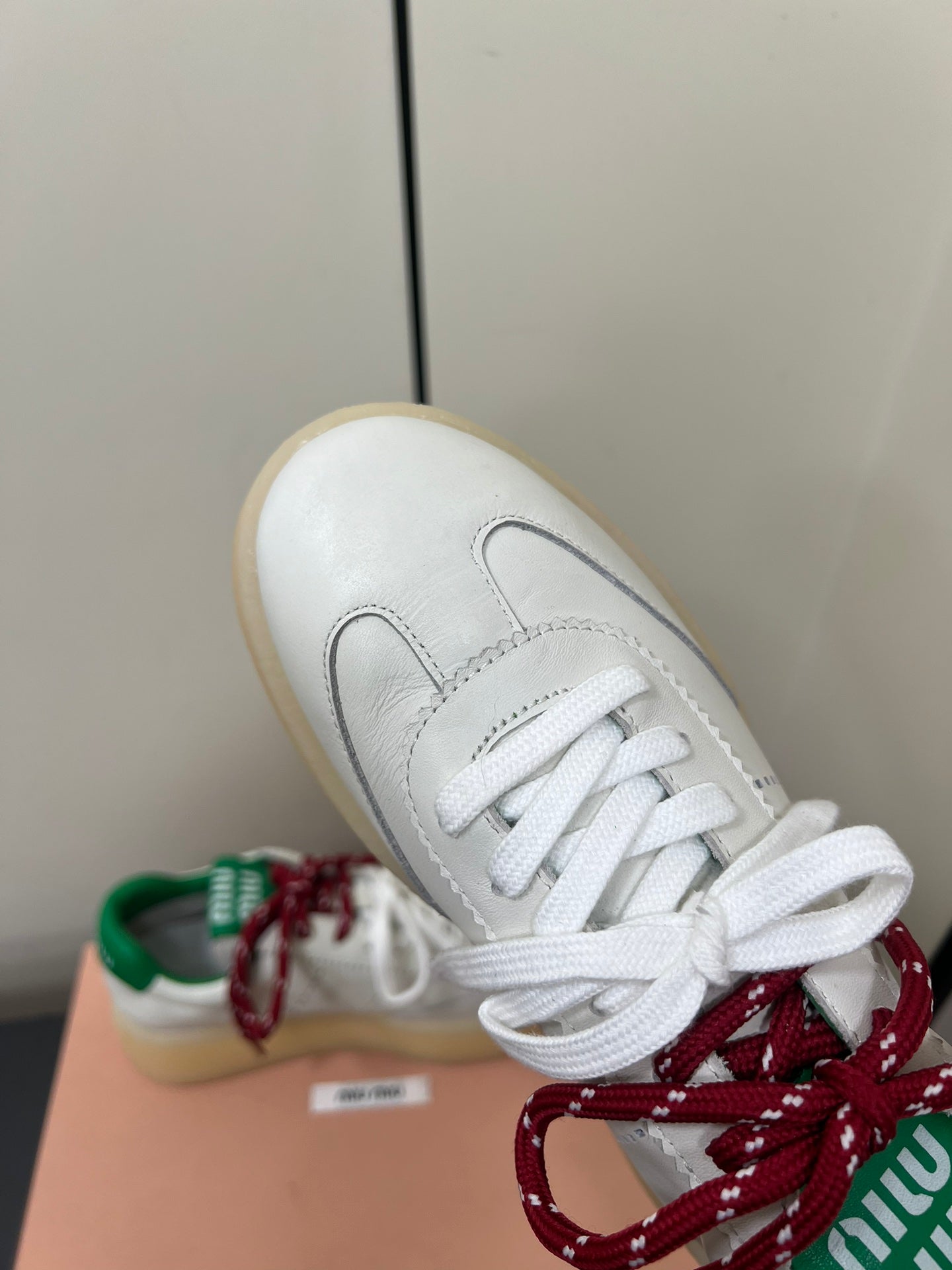 THICK-SOLED RETRO SNEAKERS IN WHITE MIX GREEN SMOOTH LAMBSKIN、mysite、Cacoeks