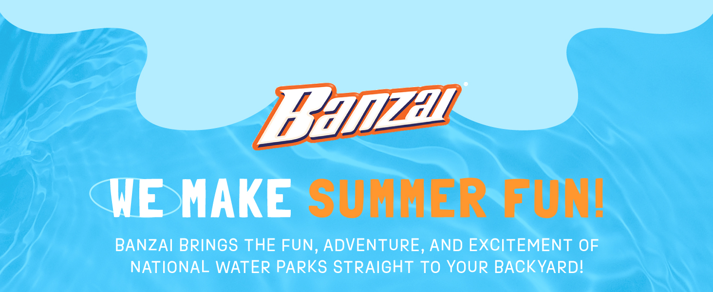 The Banzai logo over a background that looks like pool water. Text reads: We make summer fun.  