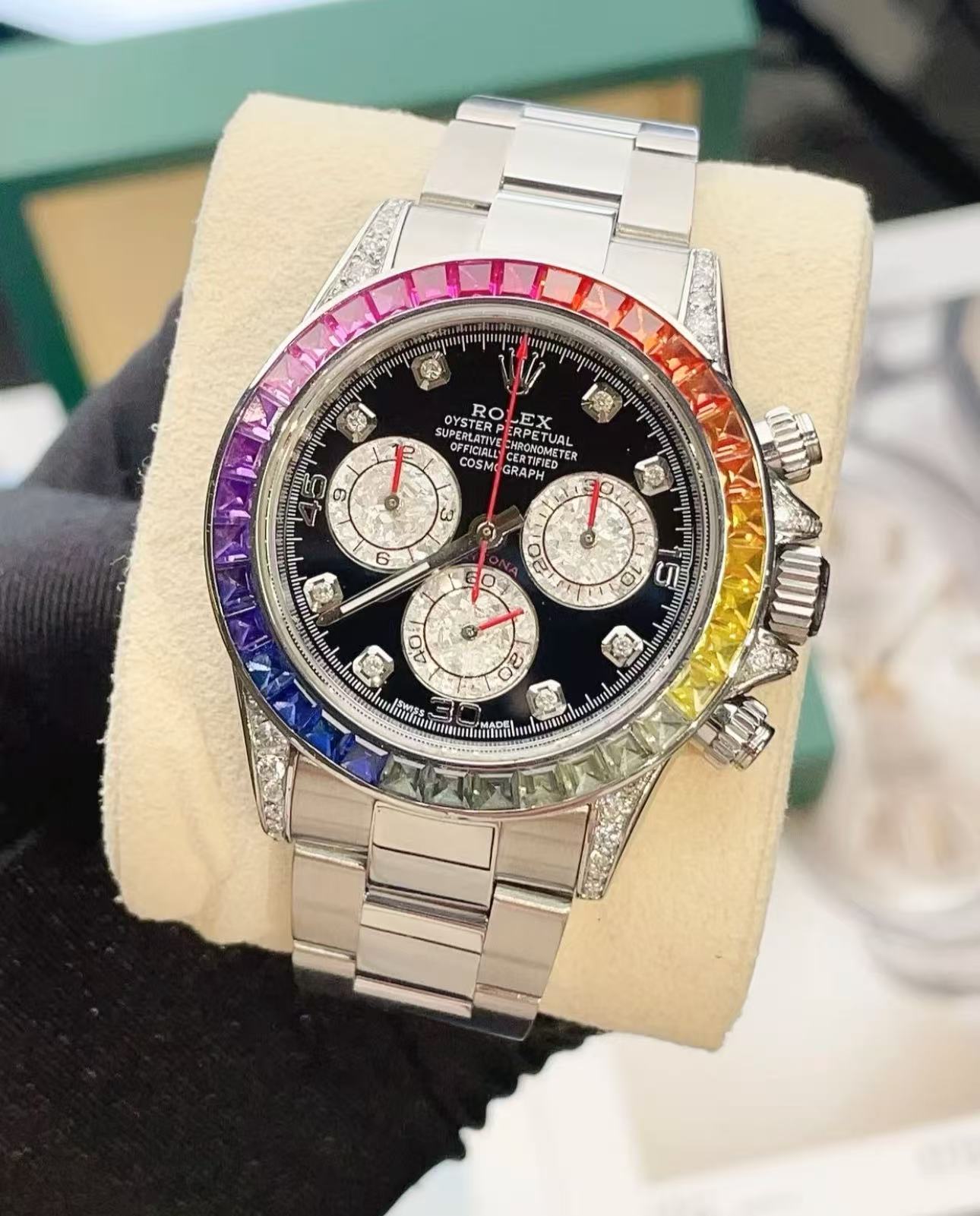 Rolex Daytona Rainbow Super Replica Swiss Replica Watch 18k Rose Gold Ref116599 RBOWI4130 Swiss Movement