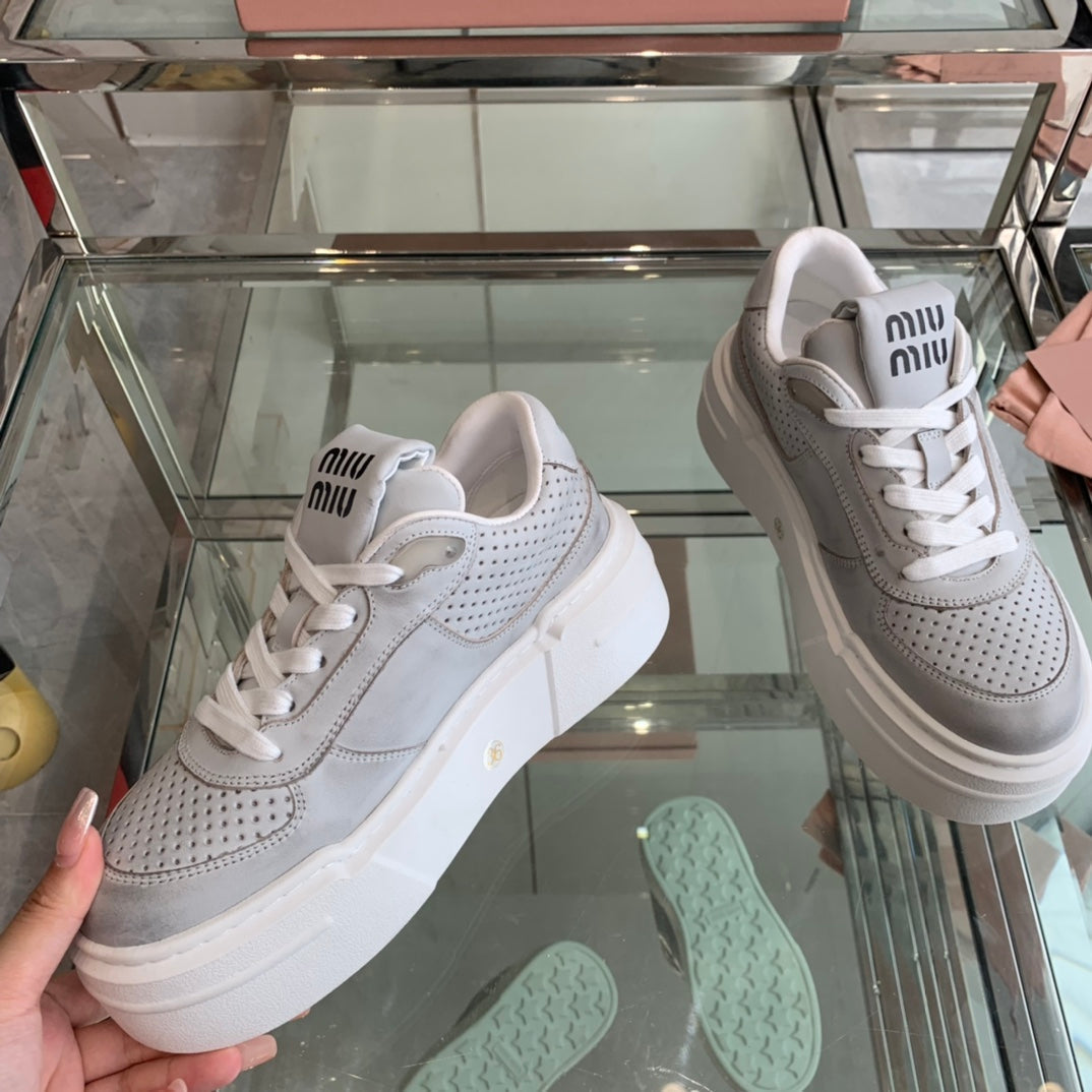 Sneakers Thick-soled Light Gray Cowhide、mysite、Cacoeks