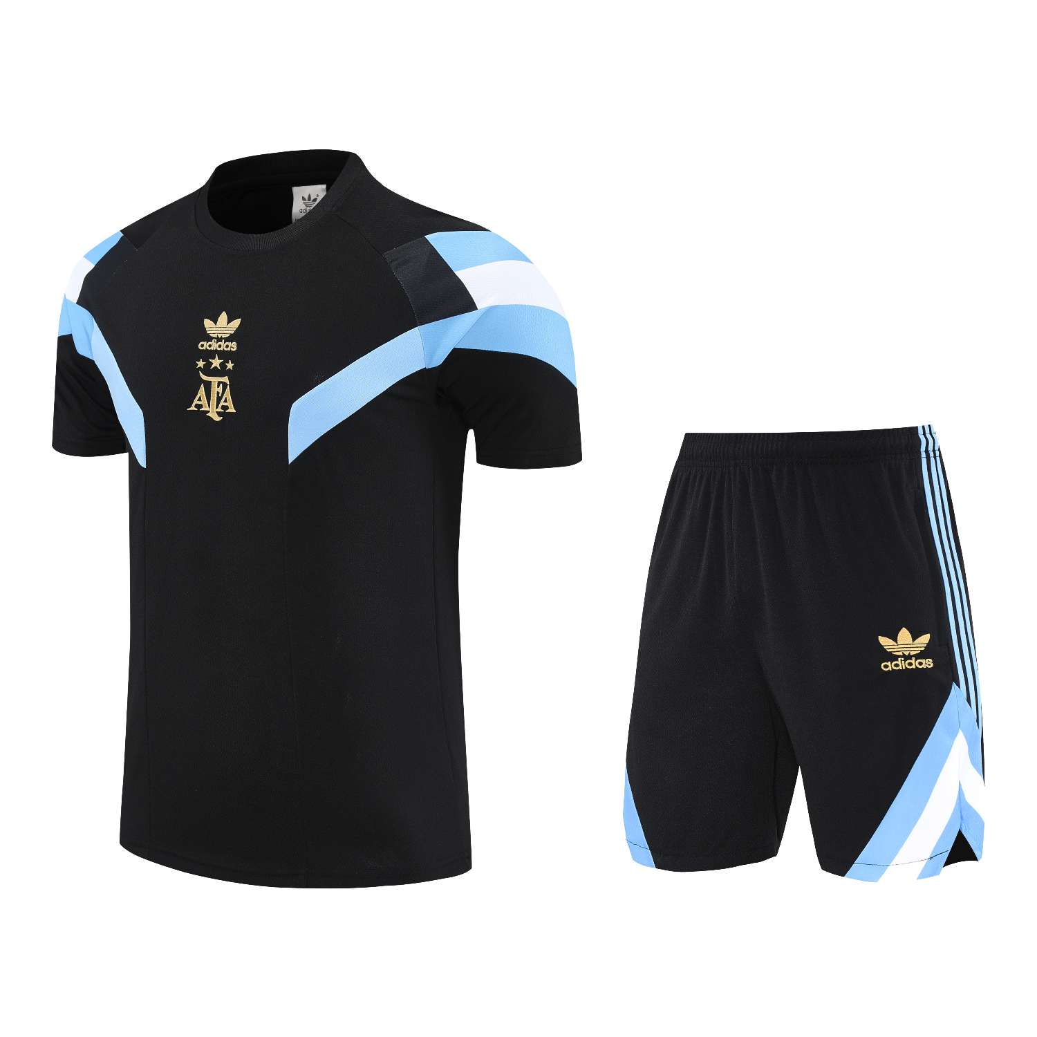 foot-Argentina 25-26 Short-Sleeve Training Set - Black Top & Black Shorts