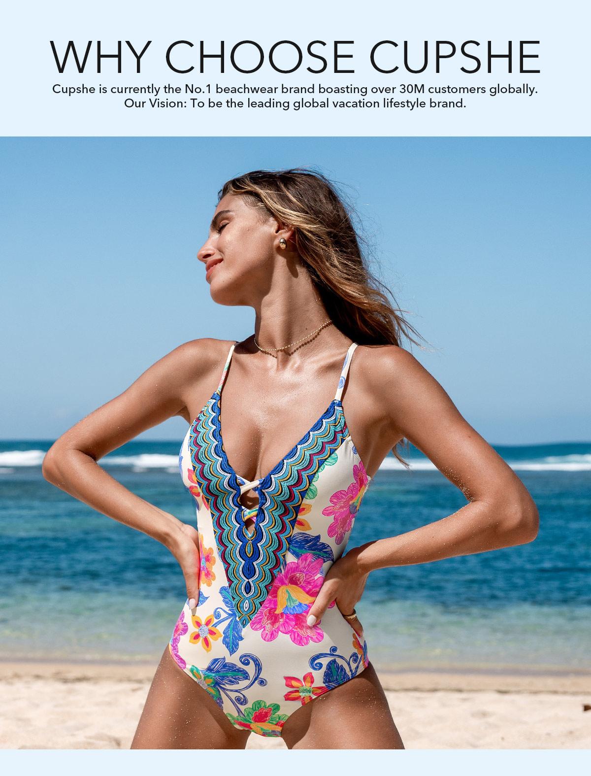 CUPSHE Boho Floral One Piece | Sculpting Tummy Control Swimsuit, Plunging V-Neck & Adjustable Straps SpringStatements