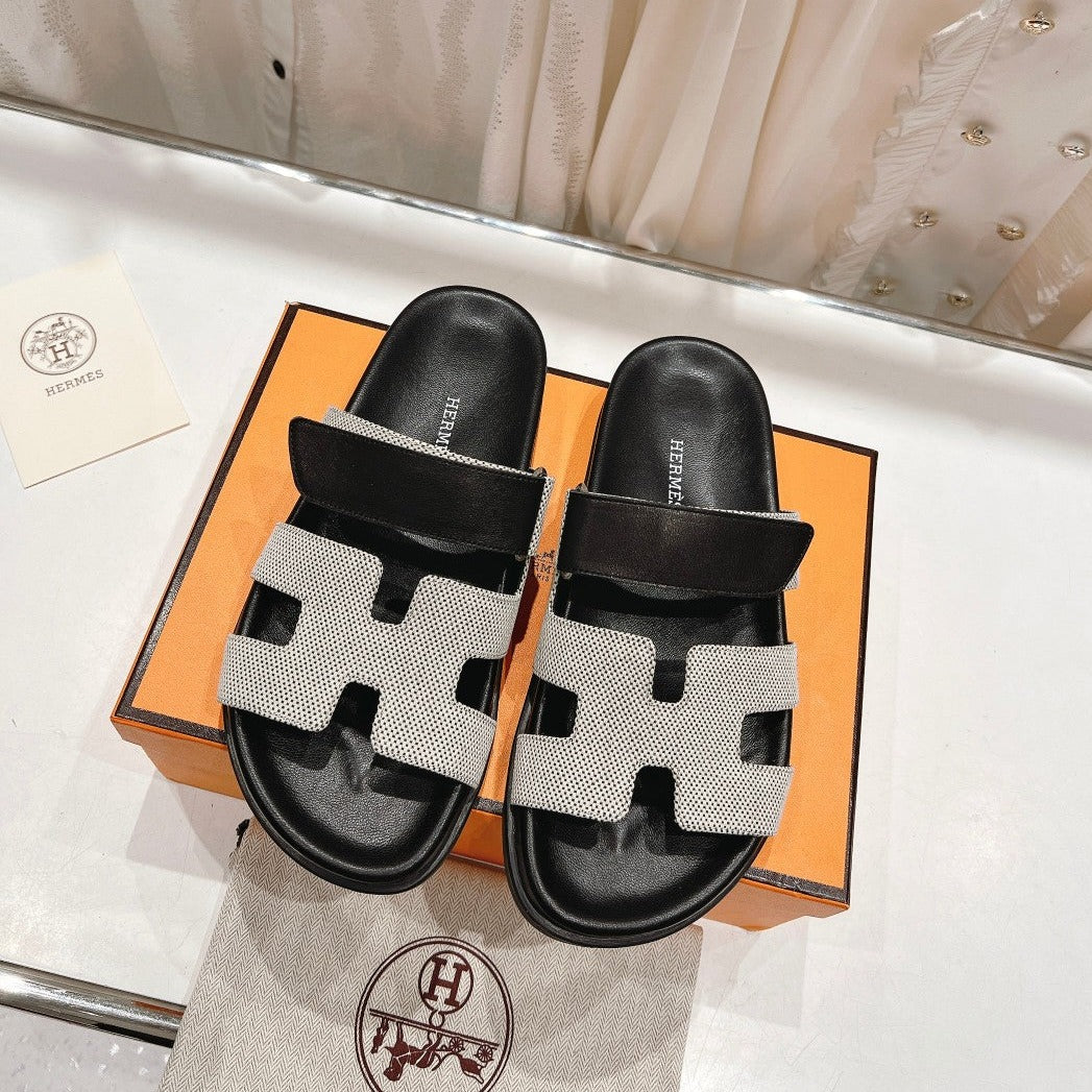 CHYPRE SANDAL BLACK LAMBSKIN AND SILVER DENIM、mysite、Cacoeks