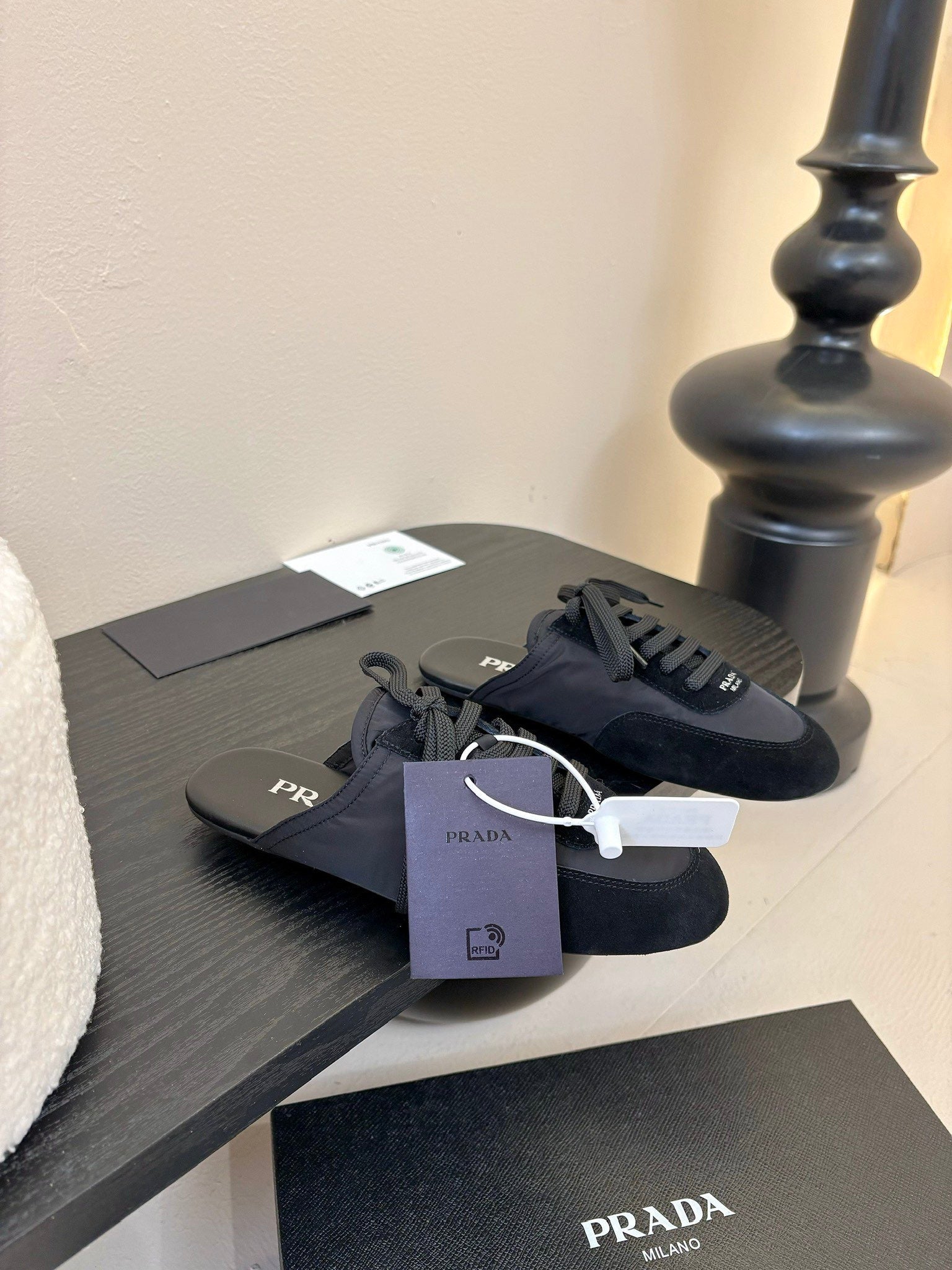 SNEAKER MULES IN BLACK NYLON AND SUEDE、mysite、Cacoeks