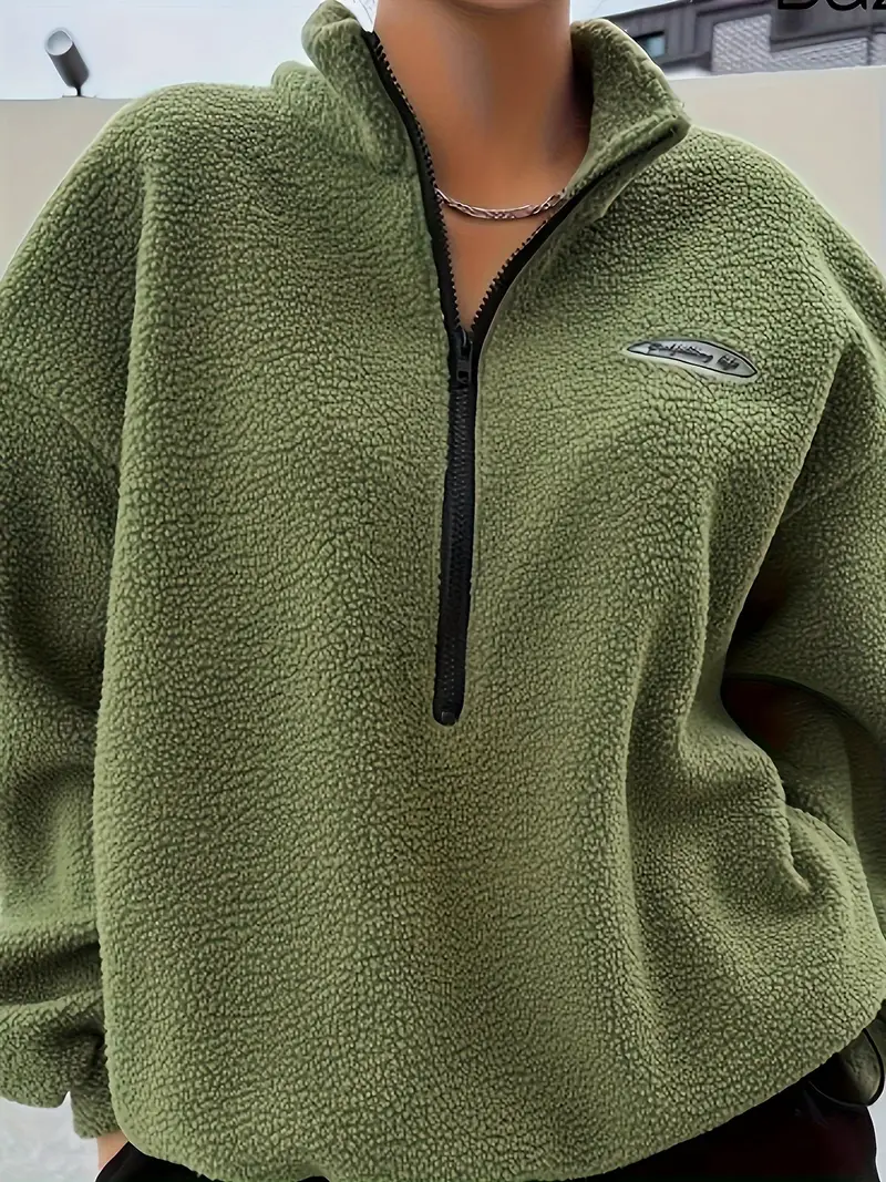   front plush pullover sweatshirt casual long sleeve sweatshirt womens clothing details 9