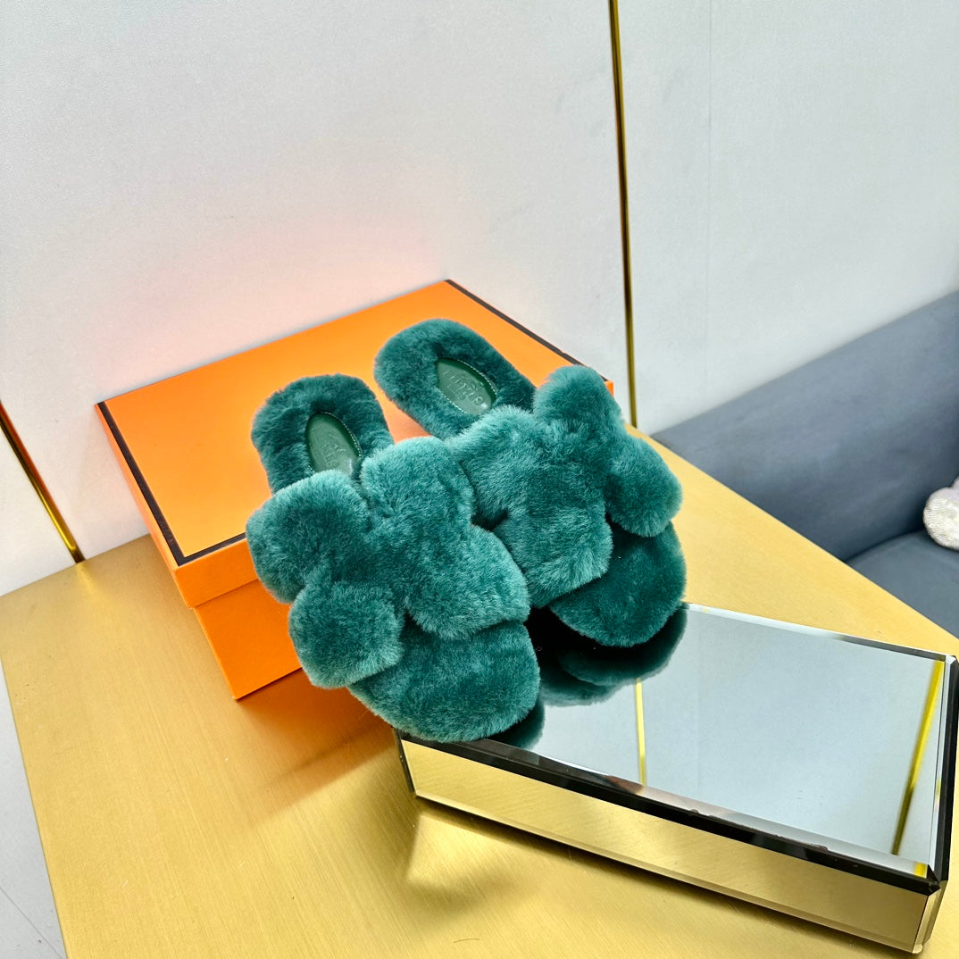 0RAN SHEARLING SANDALS TEAL GREEN、mysite、Cacoeks