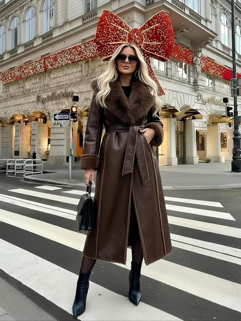 Women's Faux Fur Coat, Winter Fashion Long Sleeve Medium-Length Jacket, Retro Loose Fit Daily Wear Outerwear for Women