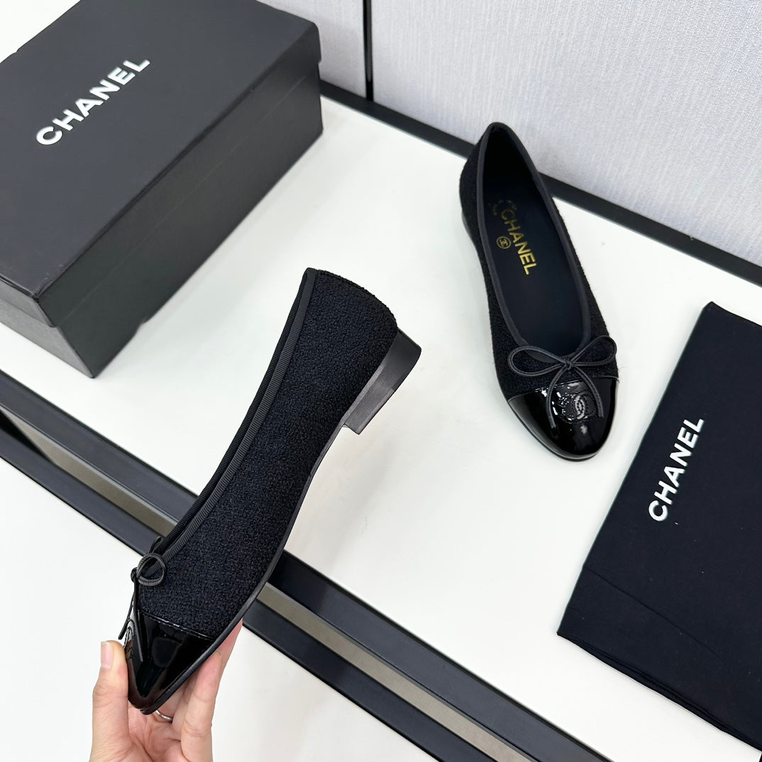 BALLET FLATS IN BLACK TWEED AND CALFSKIN、mysite、Cacoeks