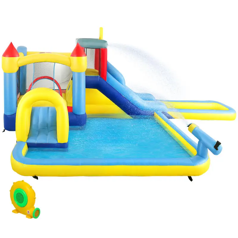 giant house with water slide wet and dry use basketball hoop climbing wall castle with ball pit for indoor outdoor details 1