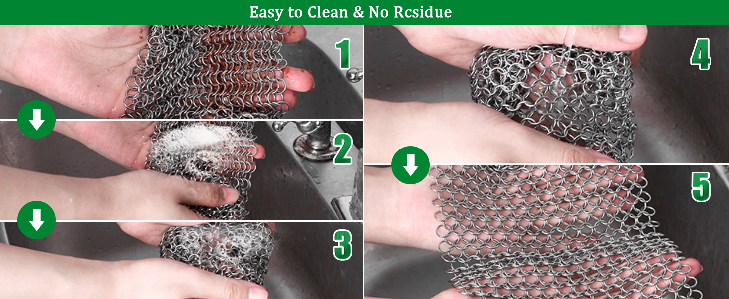 Cast Iron Cleaner 8"x6" Chain Mail Scrubber 316L Premium Stainless Steel Chainmail Scrubber