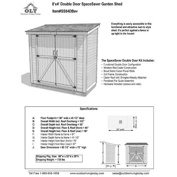 SpaceSaver 8' wide x 4' deep solid wood pitched roof tool shed