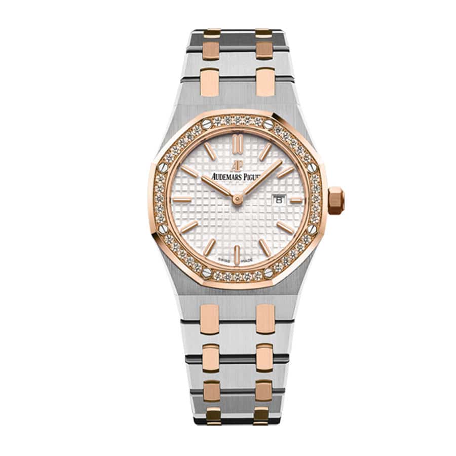 audemars piguet royal oak quartz ladies rose gold steel silver index diamond bezel 67651sr zz 1261sr 01 replica