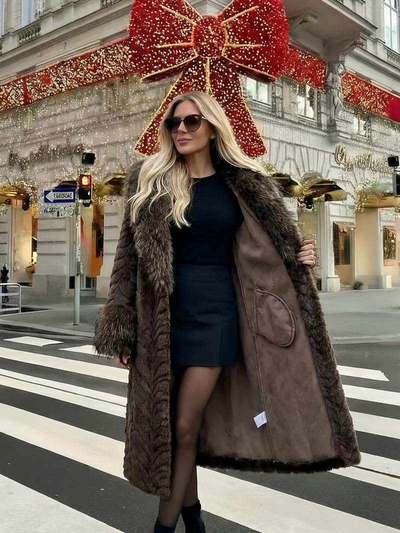 Women's Faux Fur Coat, Winter Fashionable Long Sleeve Jacket, Casual Warm Outerwear, Stylish Women's Clothing for Daily Wear