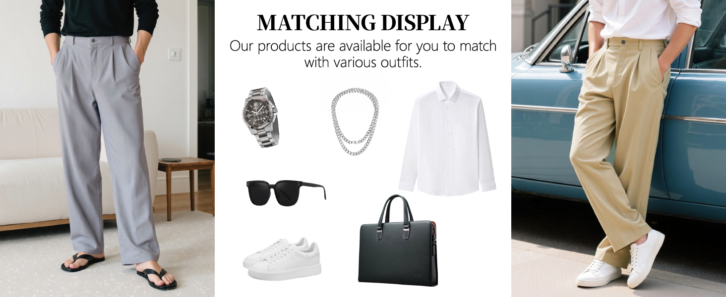 Heyfanee Mens Casual Pants Relaxed Fit Stylish Slacks for Men with Belt Loops