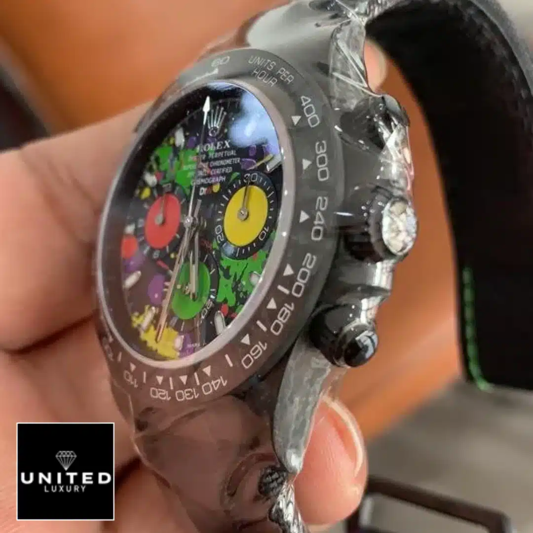 Rolex Daytona Carbon Cosmograph Cream Dial 4130cr Replica 5 Rolex Daytona Carbon Cosmograph Black Button & Crown Pusher 4130cr Replica