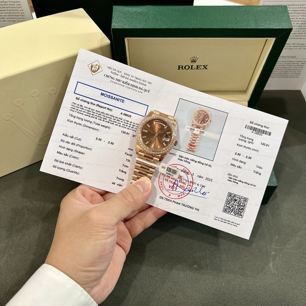 Đồng Hồ Rolex Day-Date Chocolate Đính Kim Cương Moissanite 40mm (2)