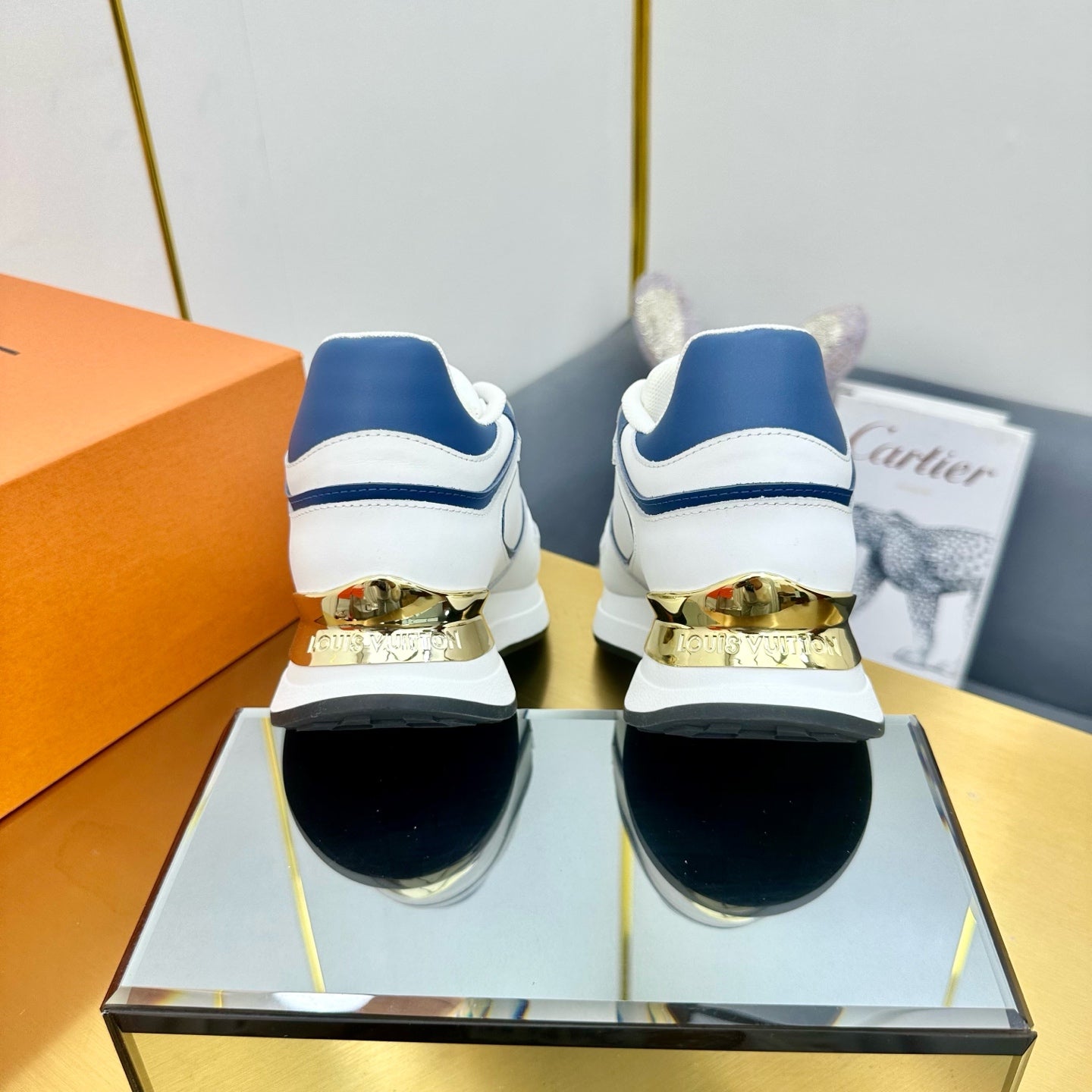 NEO RUN AWAY SNEAKER IN WHITE MIX COBALT BLUE CALFSKIN、mysite、Cacoeks