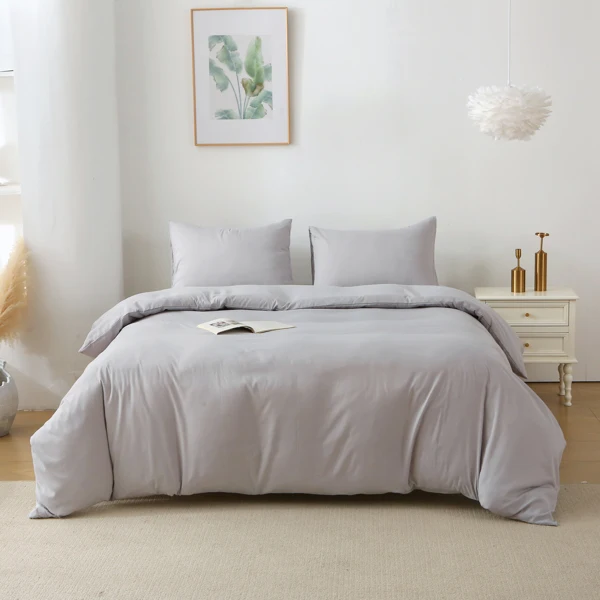 纯色三件套 不含填充物 枕套*2 (51cm*66cm)+被套*1 (229cm*229cm) Queen Size 胖被3件套 灰白-26
